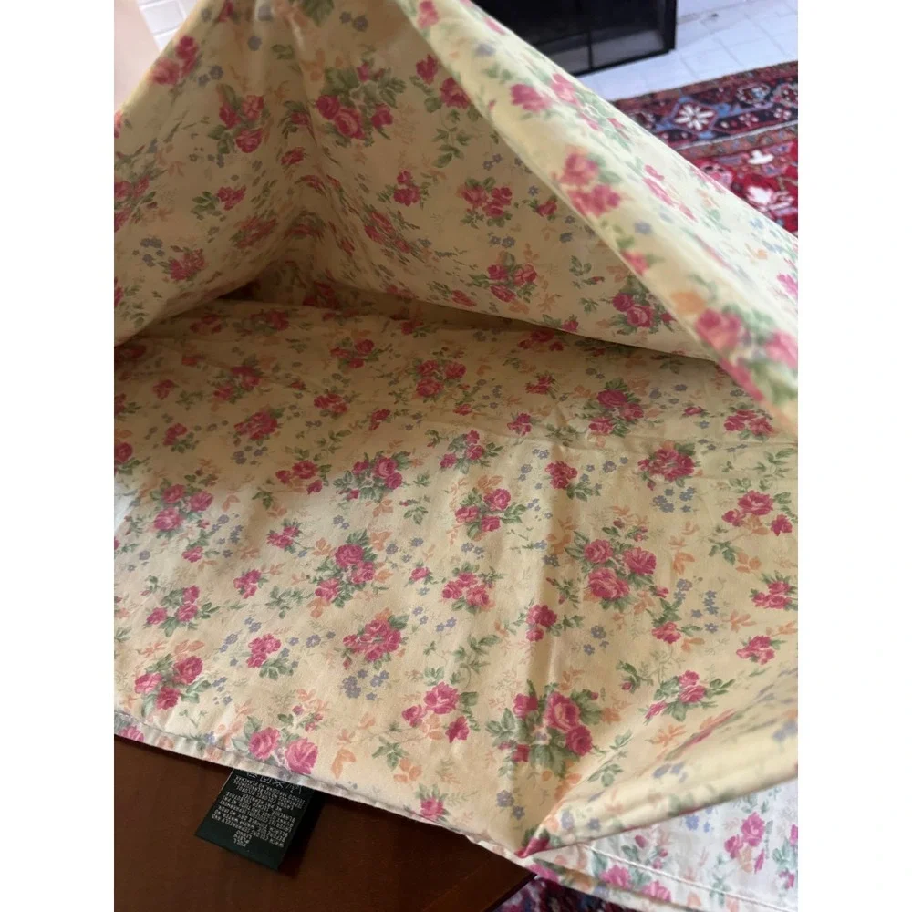 Vintage Ralph Lauren Shelter Island Full Flat Sheet Cotton Floral Pink Roses USA
